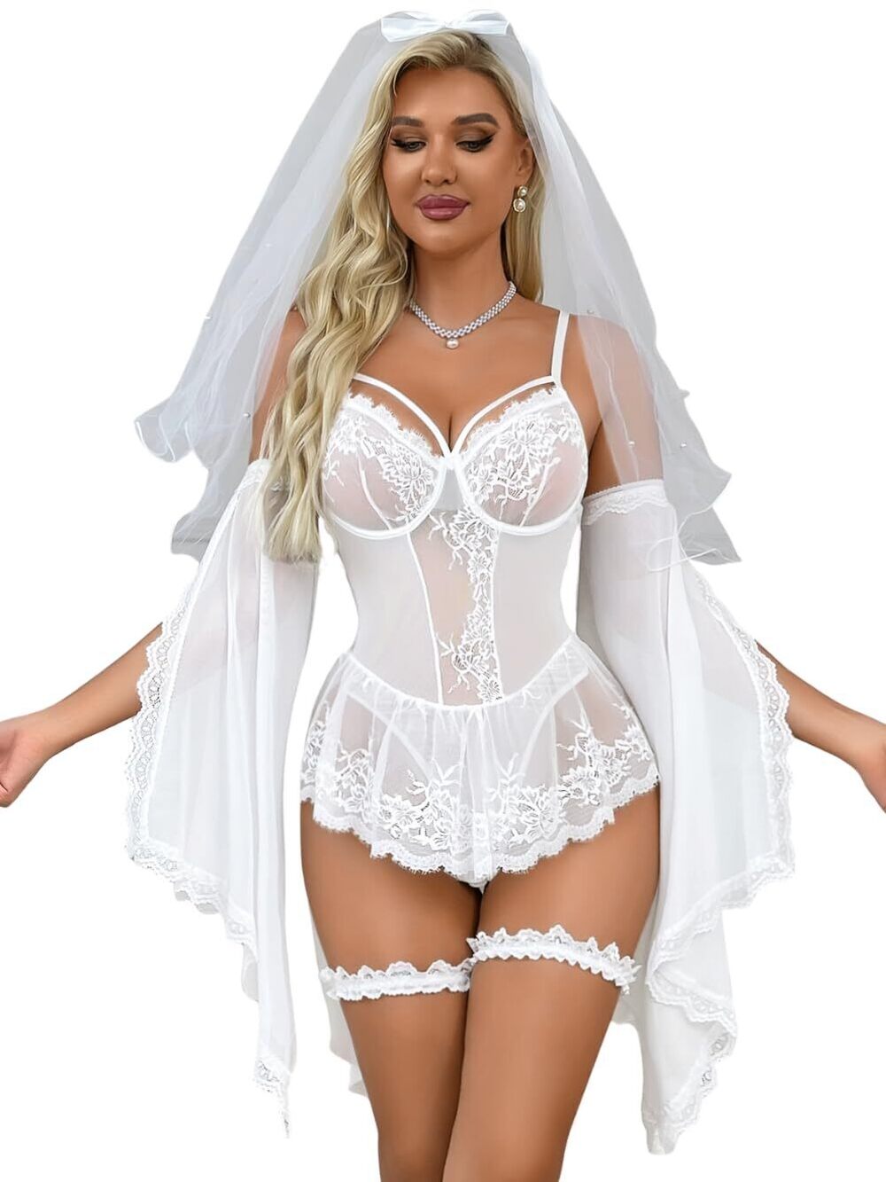 7345 Corset Lingerie Set,Sheer Floral Lace Body Suits ,4 Piece Sexy Outfits